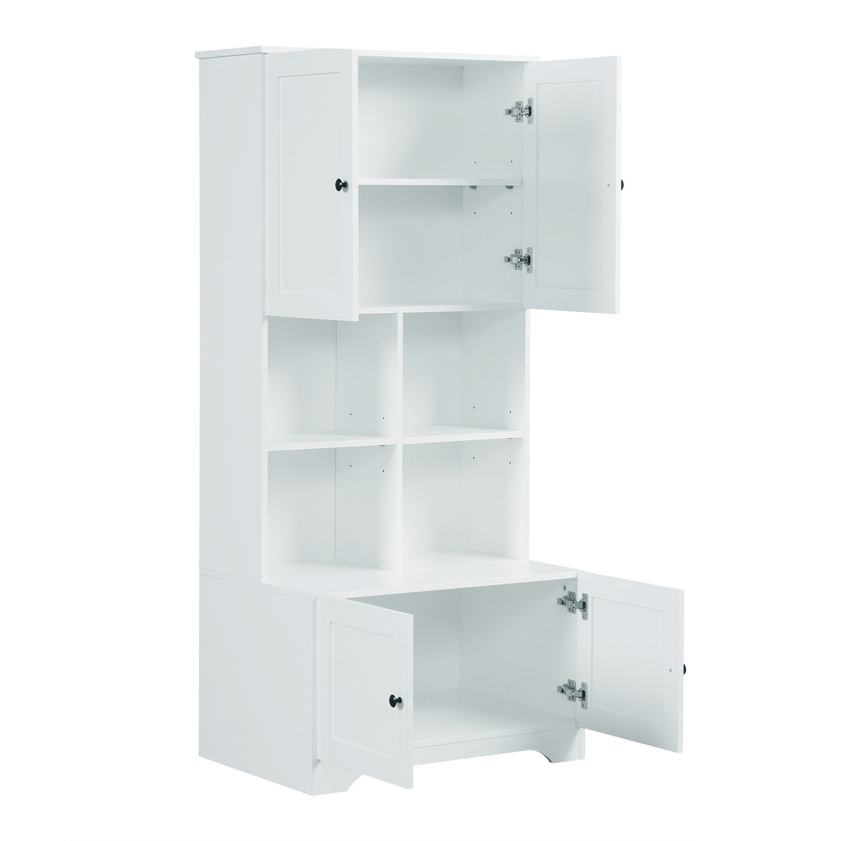 Bathroom storage cabinet, 4-door independent cabinet, adjustable shelf, open multi-layer shelf, white - V.I.P Digital Presence