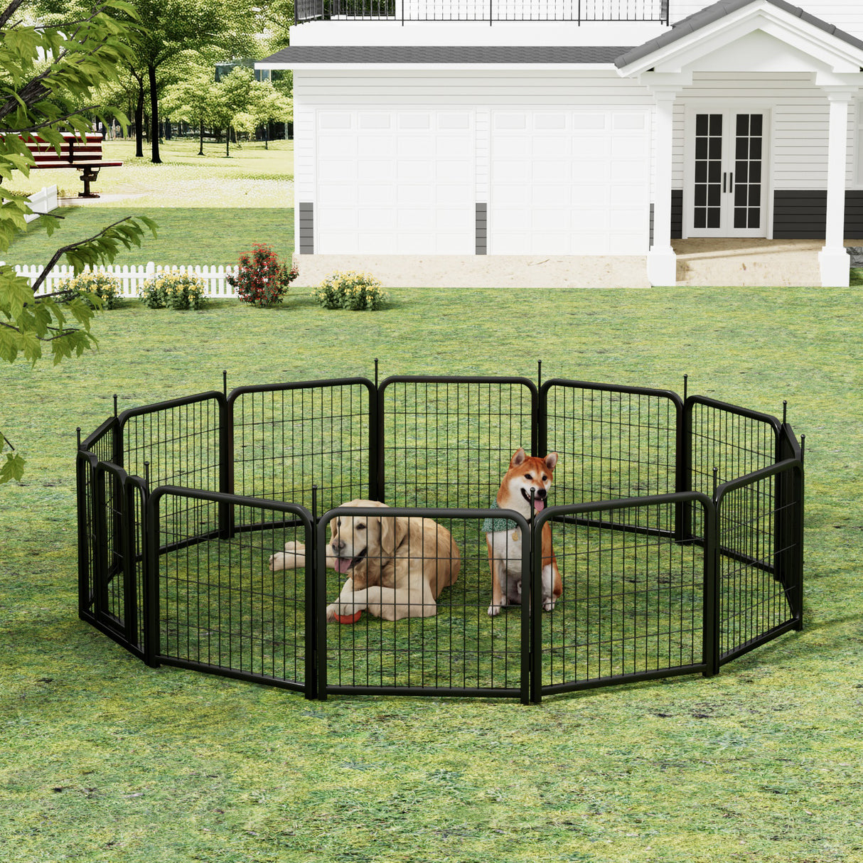 Outdoor 12 piece dog fence, 24 inch portable indoor game fence for small dog pets. Black, 22.2 inches wide x 23.6 inches high. - V.I.P Digital Presence