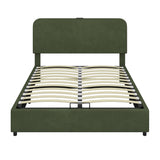 Large hydraulic storage bed with soft cushion lifting storage bed with RGB LED lights, Bluetooth speaker lychee velvet, green - V.I.P Digital Presence