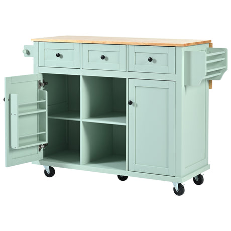Kitchen trolley, cabinet door internal storage rack with storage cabinet and 3 dining room drawers, mint green - V.I.P Digital Presence