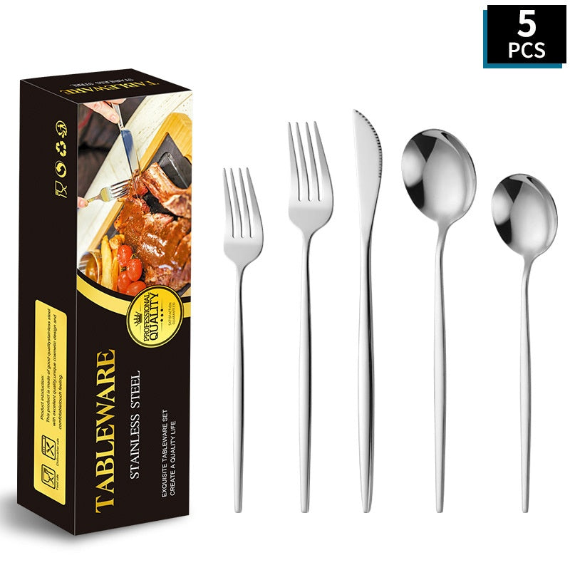 Portuguese Stainless Steel Knife Fork Spoon Golden Steak Knife Fork Set Four-Piece Tableware Set - V.I.P Digital Presence