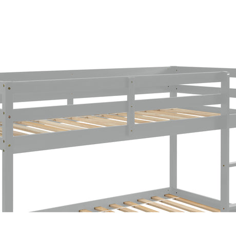 Twin over Twin Floor Bunk Bed,Grey - V.I.P Digital Presence
