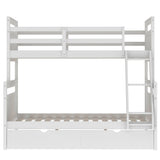 Twin over Full Bunk Bed with Ladder, Two Storage Drawers, Safety Guardrail  White