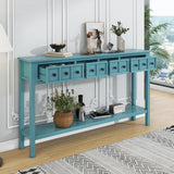 TREXM Rural Entrance Console Table 60 "Long Sofa Table with Two Different Size Drawers and Bottom Shelves for Storage (Turquoise