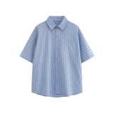 Patch striped casual loose silhouette short sleeved shirt for men - V.I.P Digital Presence