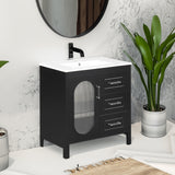 30" Bathroom Vanity with Sink, Bathroom Vanity Cabinet with Two Drawers and Door, Adjustable Shelf, Solid Wood and MDF, Black - V.I.P Digital Presence