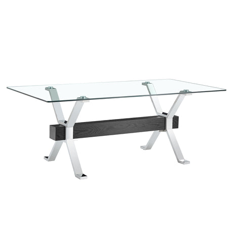 Dining table Modern tempered glass dining table Large modern office desk with silver plated metal legs and MDF crossbars - V.I.P Digital Presence