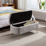 Grey Storage Ottoman Bench for End of Bed Gold Legs Modern Grey Faux Fur Entryway Bench - V.I.P Digital Presence