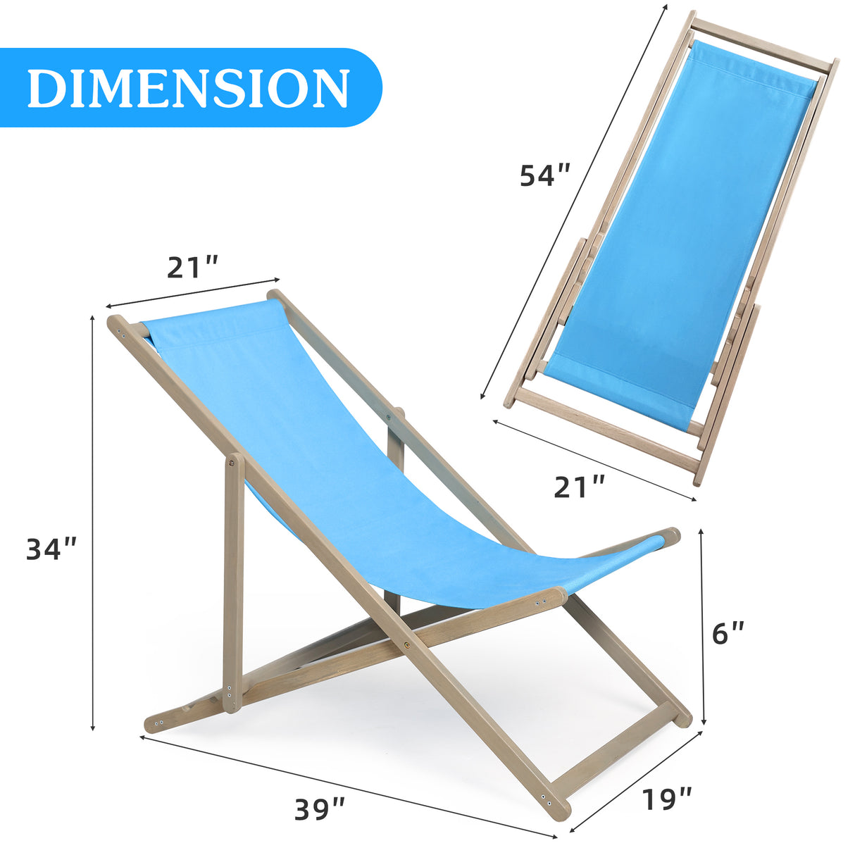 Juego de 2 sillas de playa plegables para patio, de madera, para exteriores, con altura ajustable en 3 niveles, reclinables y portátiles