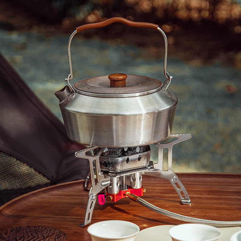 Estufa de gas portátil de diseño para acampar, aspecto delicado, ideal para senderismo al aire libre. 