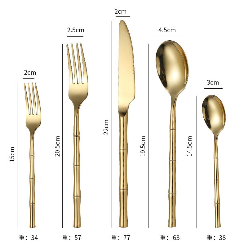 Thickened bamboo 304 stainless steel tableware knife, fork, and spoon set with titanium plated Western steak knife, fork, and spoon - V.I.P Digital Presence