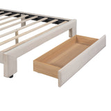 Queen Size Storage Bed Velvet Upholstered Platform Bed with a Big Drawer - Beige - V.I.P Digital Presence
