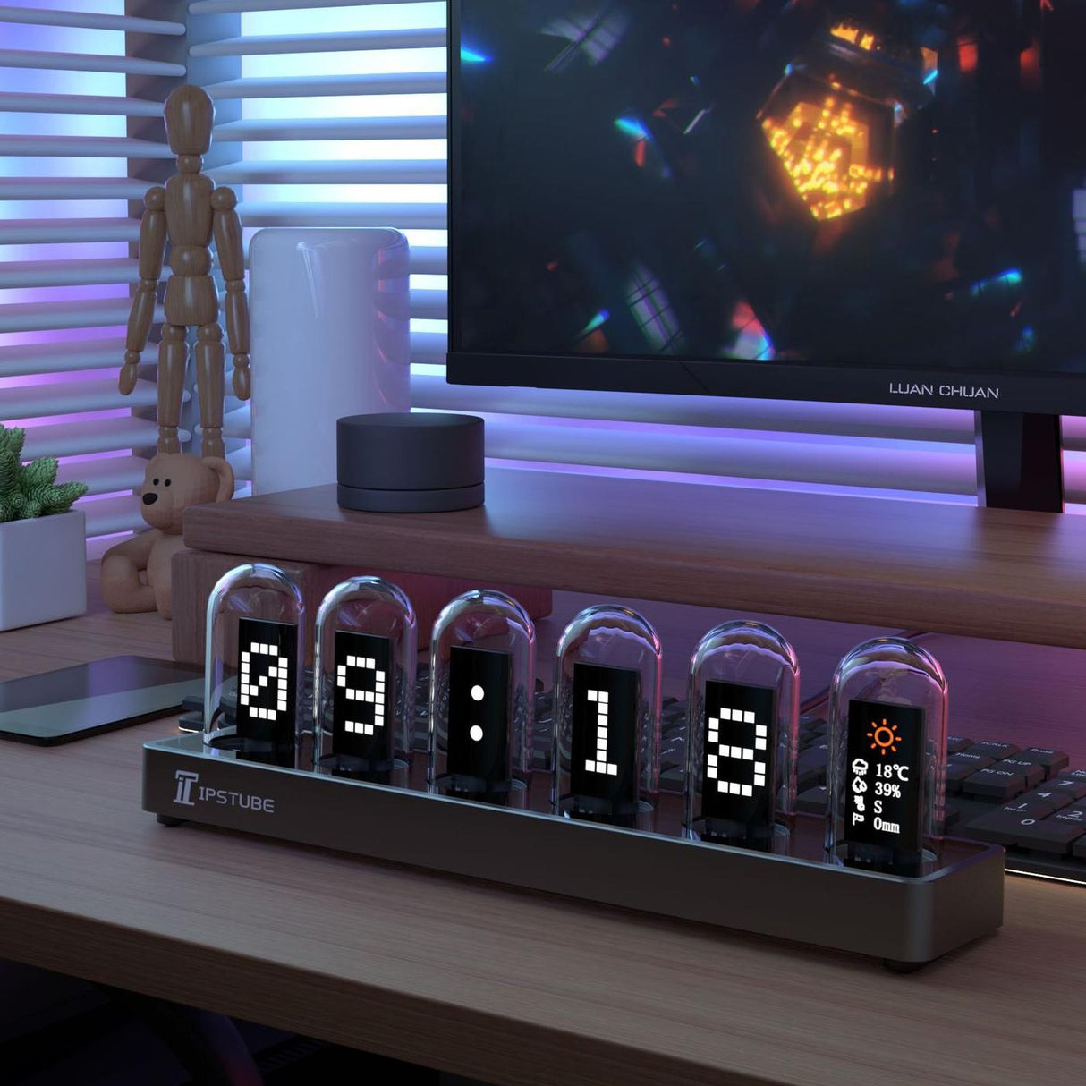 RGB aluminum alloy glow tube clock IPS computer desktop clock ornament Fate Stone Gate Cyberpunk - V.I.P Digital Presence