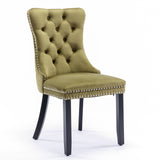High-end Tufted Solid Wood Contemporary Velvet Upholstered Dining Chair with Wood Legs Nailhead Trim 2-Pcs Set Olive-Green