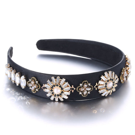 Fashionable Baroque Retro Set Water Diamond Flower Wide Edge Pearl Hair Hoop - V.I.P Digital Presence