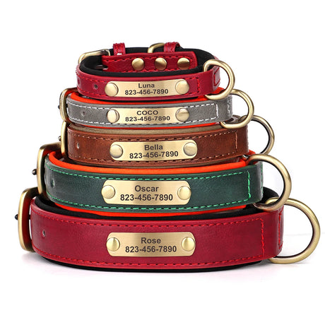 Personalized Dog Collar Leash Set Custom PU Leather Dogs Tag Collars Free Engraved Nameplate For Small Medium Large Dogs Pitbull - V.I.P Digital Presence