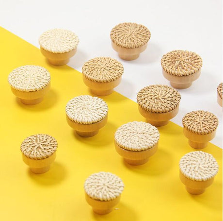 6pcs solid wood rattan handle rattan weaving handle rattan wood handle drawer circular wood handle - V.I.P Digital Presence