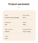 USB-C Rechargeable Kneading Massage Hot Compress Shiatsu Back Shoulder Neck Massager for Pain Relief - V.I.P Digital Presence