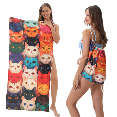 Two-in-One Foldable Beach Towel Printed Bath Towel All-In-One Beach Towel with Storage Bag - V.I.P Digital Presence