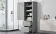 Tall Bathroom Storage Cabinet, Freestanding Storage Cabinet with Two Drawers and Adjustable Shelf, MDF Board , Grey - V.I.P Digital Presence