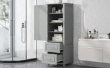 Tall Bathroom Storage Cabinet, Freestanding Storage Cabinet with Two Drawers and Adjustable Shelf, MDF Board , Grey - V.I.P Digital Presence