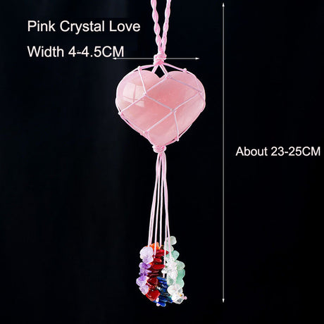 Pink Crystal Love Pendant Pink Crystal Original Stone Heart shaped Peach Heart Colorful Crushed Stone Tassel Pendant - V.I.P Digital Presence