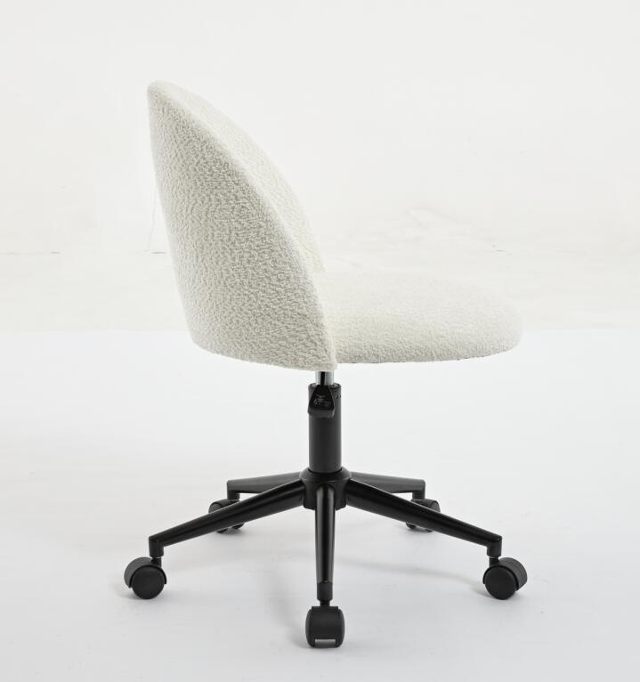 Velvet fabric office chair, mid back adjustable rotating computer chair, black legs, cushioned office chair with wheels ，White - V.I.P Digital Presence