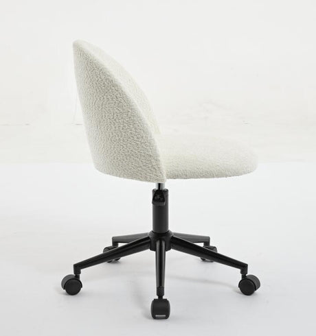 Velvet fabric office chair, mid back adjustable rotating computer chair, black legs, cushioned office chair with wheels ，White - V.I.P Digital Presence