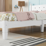 Twin Bed with Button-Decoration Headboard, with Bed Slats,White - V.I.P Digital Presence