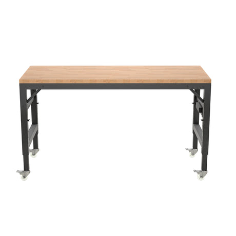 60 inch adjustable garage workbench, rubber wood heavy-duty workstation with power socket and wheels, 2000 pound load capacity - V.I.P Digital Presence