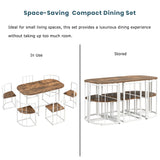 TOPMAX Modern 7-Piece Dining Table Set with Faux Marble Compact 55Inch Kitchen Table Set for 6  White+Cherry
