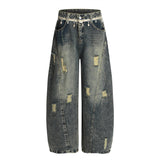 Punk Retro Washed Distressed Denim Wide-Leg Pants Men's Trendy Unique Design Loose Fit Flared Trousers - V.I.P Digital Presence