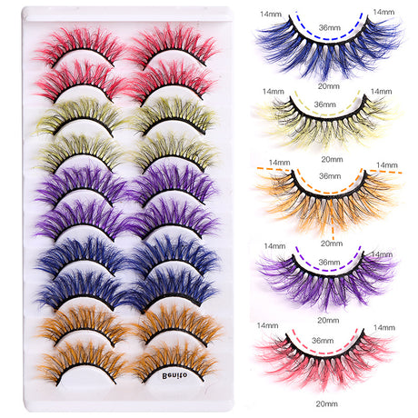 10 Pairs Of Color Mink Hair Fried Multilayer Thick Cross False Eyelashes 8D FLUFFY - V.I.P Digital Presence