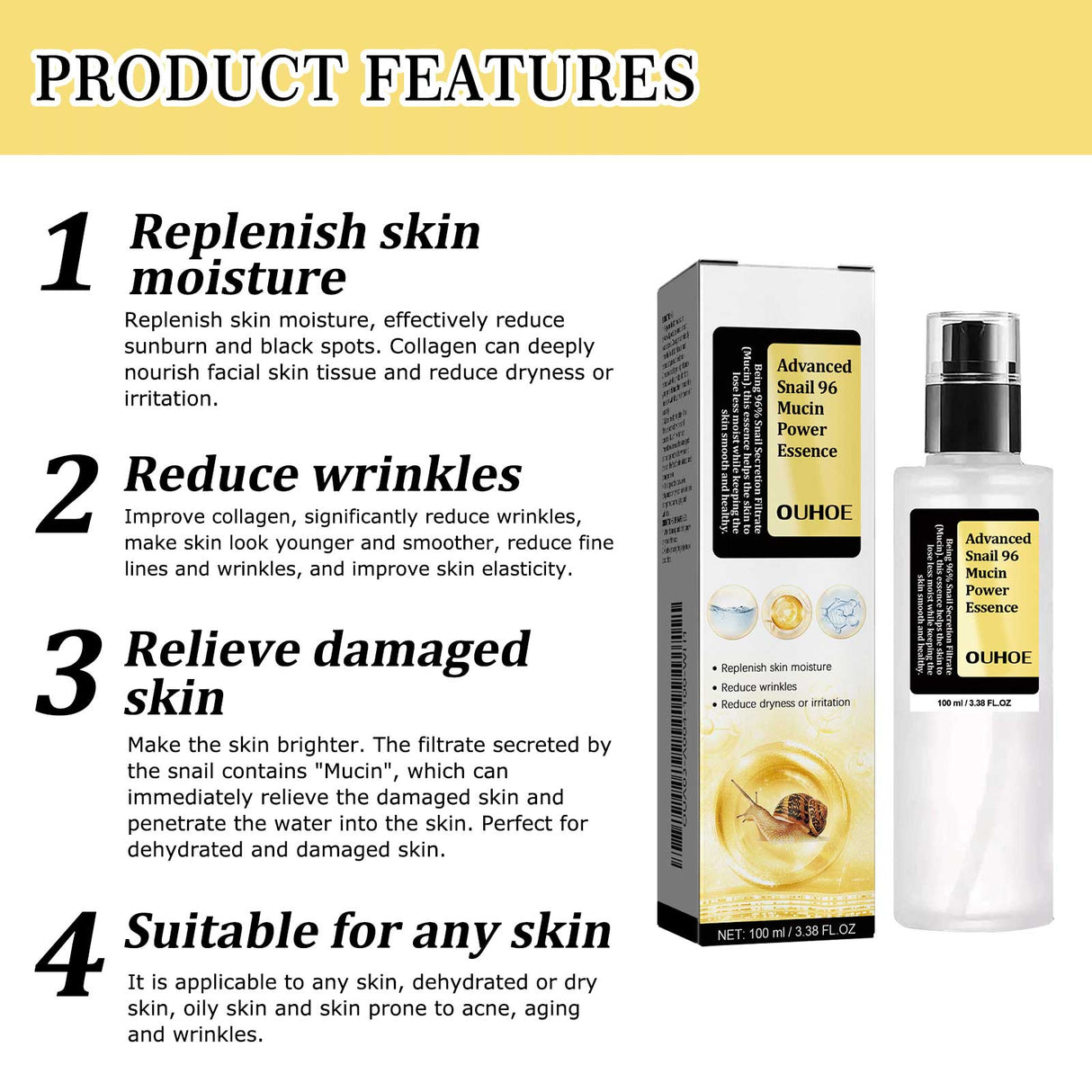 Snail 96 Collagen Power Essence, Repair Skin Barrier Moisturizing And Fading Dark Spots Snail Essence - V.I.P Digital Presence