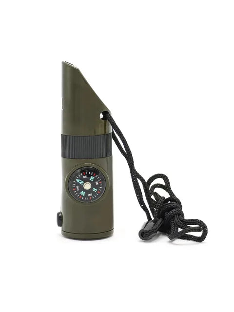 NEW 7 in 1 Survival Whistle Hiking Whistle Compass Mirror Flashlight Magnifier LED Light Thermometer Storage Compass Tool - V.I.P Digital Presence