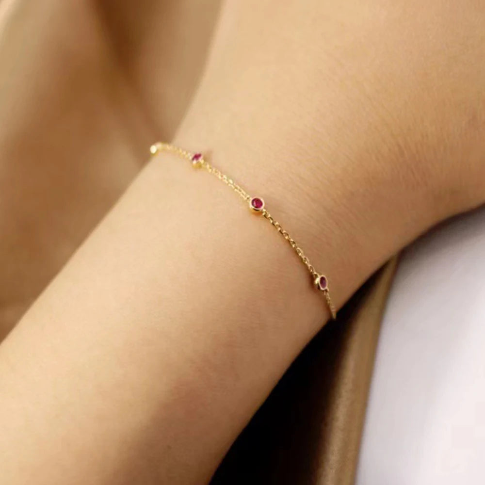 925 Sterling Silver Four Round Mini Ruby Zircon Bracelet for Women Fashion Niche Light Luxury Exquisite Chain Bracelet - V.I.P Digital Presence