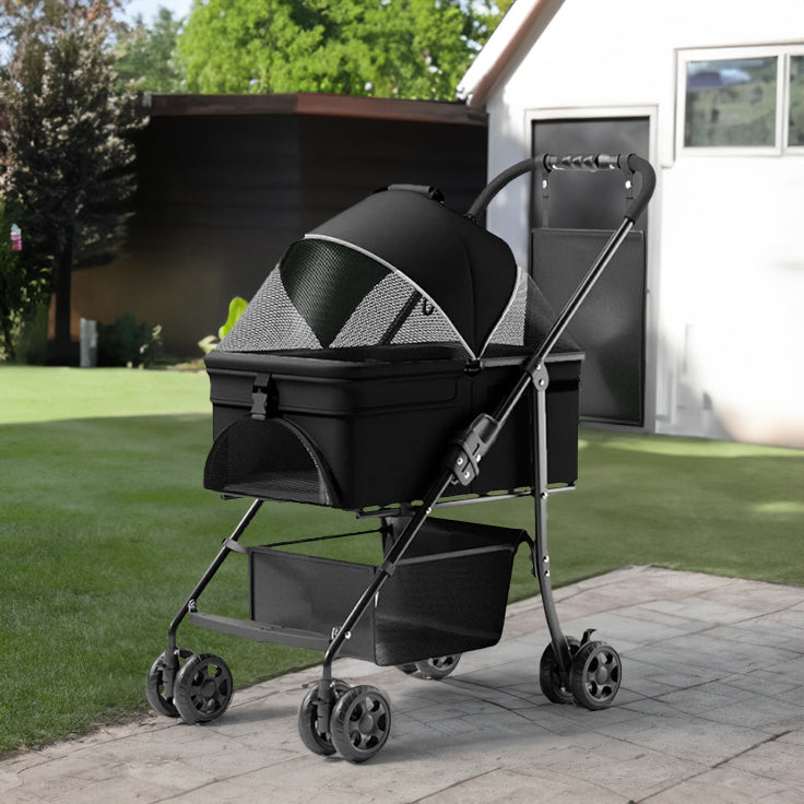 2-in-1 folding dog cart, pet folding cart, four-wheel dog/cat cart, waterproof pad, car seat, sun visor - V.I.P Digital Presence