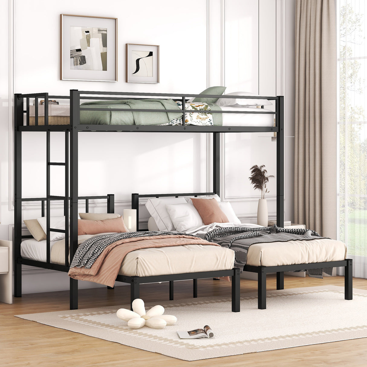 Twin over Twin & Twin Bunk Beds for 3, Twin XL over Twin & Twin Bunk Bed Metal Triple Bunk Bed, Black - V.I.P Digital Presence