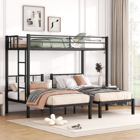 Twin over Twin & Twin Bunk Beds for 3, Twin XL over Twin & Twin Bunk Bed Metal Triple Bunk Bed, Black - V.I.P Digital Presence