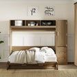 Full Size Murphy Bed with Wardrobe, Drawers and Open Shelves, Antique Grey - V.I.P Digital Presence