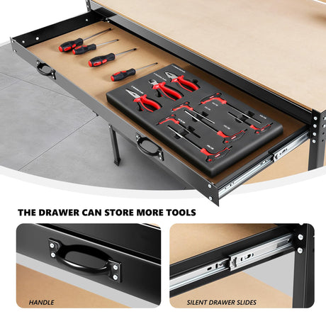 63" Tools Cabinet Working Tables Workbench Tool Storage Workshop Table with Drawers and Pegboard - V.I.P Digital Presence
