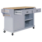 Cambridge Natural Wood Top Kitchen Island with Storage Gray + Solid Wood+MDF