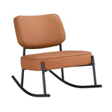 PU material cushioned rocking chair unique rocking chair cushioned seat brown backrest rocking chair black metal legs