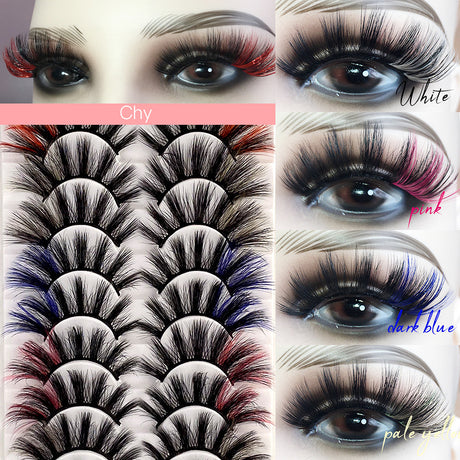 10 Pairs Of Color Mink Hair Fried Multilayer Thick Cross False Eyelashes 8D FLUFFY - V.I.P Digital Presence