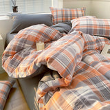 Cotton Dyed Washed Cotton Bedding Set Pure Cotton A Class Flat Sheet Quilt Cover Fitted Sheet Quilt Cover Three-Piece Set Striped