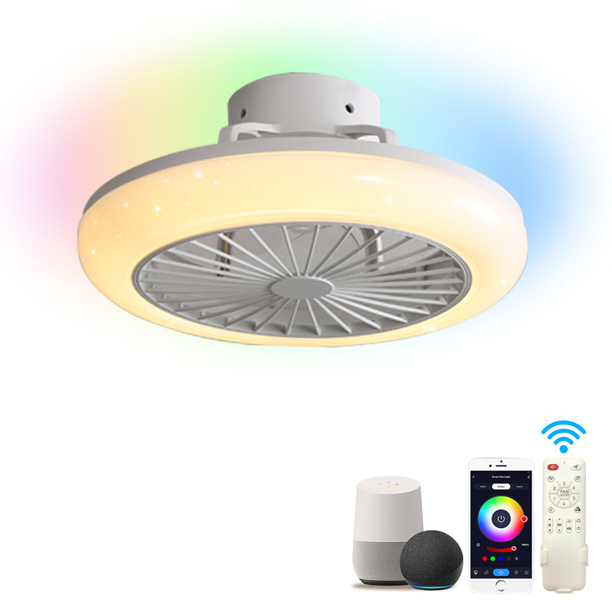 18" Smart LED Bladeless Ceiling Fans Remote with Alexa/Google, Modern Flush Mount RGB Ceiling Fan for Bedroom - V.I.P Digital Presence