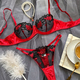 Underwear three-point sexy mesh embroidery perspective fun lingerie set women's T-pants temptation - V.I.P Digital Presence