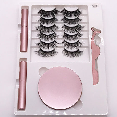 Eight Pairs Of Magnet False Eyelashes With Round Box Mirror Magnetic Iron-Absorbing Stone Eyelashes Magnetic Eyeliner Liquid Eyelashes - V.I.P Digital Presence