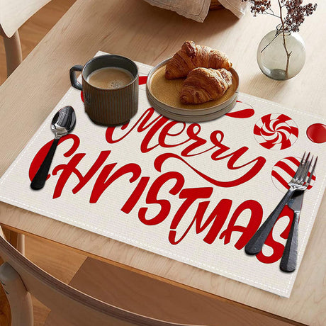 Christmas meal mat linen candy letter printed table mat living room dining table decoration insulation mat - V.I.P Digital Presence