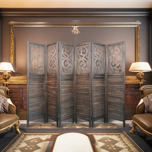 6 wooden partitions, 6FT carved wooden partitions, partition walls, wooden carved folding privacy screens, foldable brown color - V.I.P Digital Presence